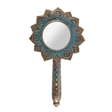 SJU Chakra Handspegel I Lotus Blommaform m Vintage Effekt