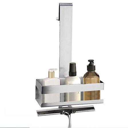 Dusjhylle i rustfritt stål uten boring, hengende dusjkurv for rammeløse glassdører, sjampoholder med krok for bruk på bad