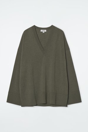 COS Women's V-Neck Merino Wool Jumper in Green