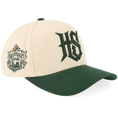 Hatstore - Beige adjustable Keps - Hs Monogram Stone/Dark Green High Crown A-frame Adjustable @ Hatstore