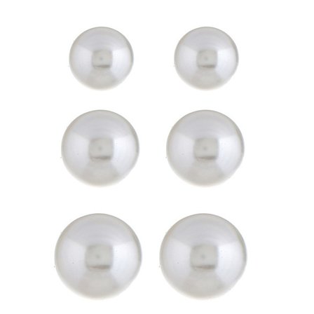 3 Par Stud Örhängen med Vit Pärla / Vita Pärlor i Olika Storlekar - 3, 5 & 7 mm