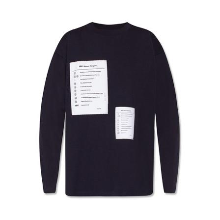 MM6 Maison Margiela, T-shirt with long sleeves Blauw, Dames, Maat:S,Katoen,Patches