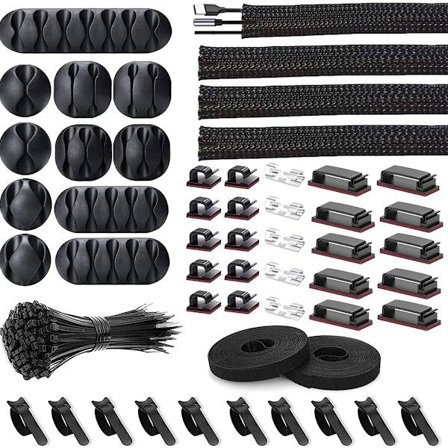 Kabelhanteringssats - Självhäftande Kabeluppläggare 152 delar