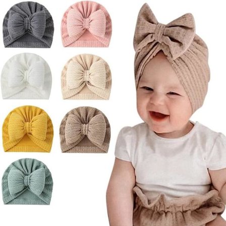 7 stk Baby Turban Hatter, Baby Jente Nyfødt Turban Spedbarn Småbarn Baby Sykehus Hatt Baby Lue Hatt Hårsløyfe Toppknute Hodeplagg
