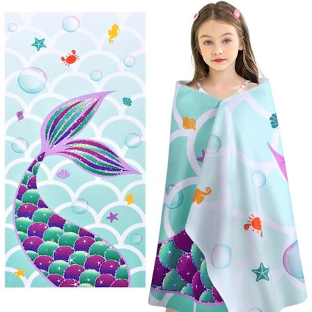 Mermaid Lasten Pyyhe Tytöille - 75x150cm Hiekattomat Merenneito Uimapyyhkeet Tytöille Kylpyyn Uima-altaalle Retkeilyyn Matkapyyhe Nopeasti Kuivuva 