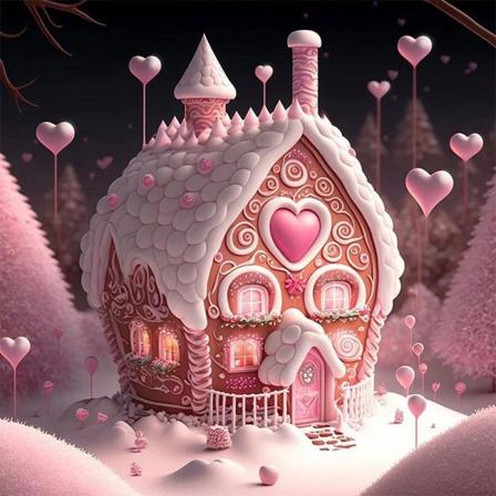 30 x 40 cm, Vaaleanpunainen linna Diamond painting Timanttikirjonta P