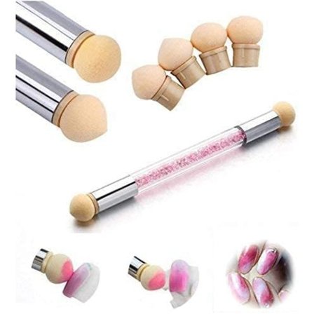 Neglekunstbørste, dobbelthovedet svampbørste, neglelak rendering gradient værktøj, inkluderer 4 udskiftningsbørstehoveder