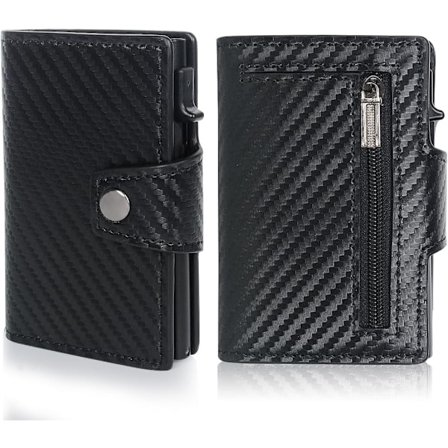 Kortholder til mænd, kulfiber kortholder pop-up aluminium etui med lynlåslomme til mønter, tegnebøger til mænd, kapacitet til 7-9 kort