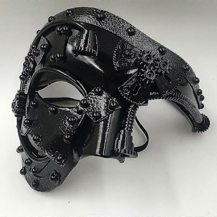 Steampunk-metallikiborgi-naamio, naamio naamiaisiin Halloween-asuun/Oopperan kummitukseen/Mardi Gras -palloon (1 kpl, musta)