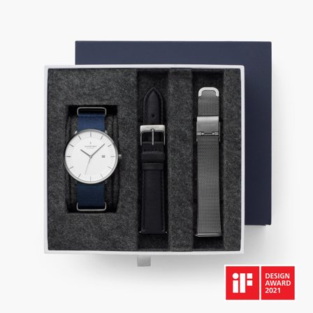 Nordgreen - Moderne Herrenuhr in Anthrazit - Philosopher - SET Anthrazit | Armbänder Nato Navy Blau / Schwarz / Mesh