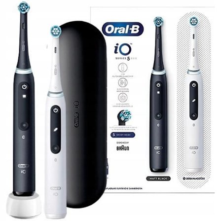 Elastisk el-tandborste - Oral-B - iO Series 5 - Pack med 2 svart och vit - Tyst magnetisk teknologi