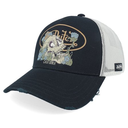 Von Dutch - Screen Print White/Black A-Frame Trucker Trucker Black Cap - @ Hatstore