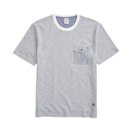 Brooks Brothers Striped Slub Cotton Pocket T-Shirt Blå, Herre T-shirts