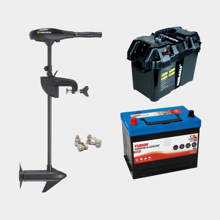 Paquete de motor eléctrico Minn Kota Endura Max 45 36", 490 W, 91 cm longitud de mástil ajustable, con batería de plomo (80 Ah) + caja de batería + 