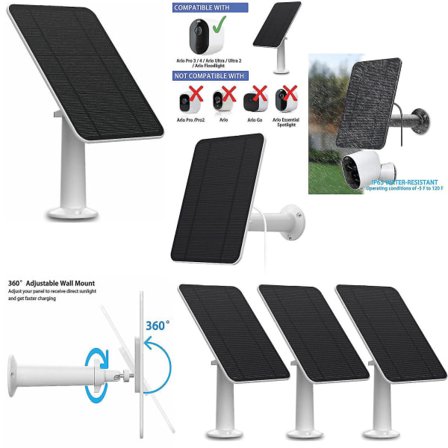 Solpanel opladning til Arlo Ultra/ultra 2/ pro 3/ pro 4/ pro 3 Floodlight/go 2 4wl Høj Kvalitet (Påske)