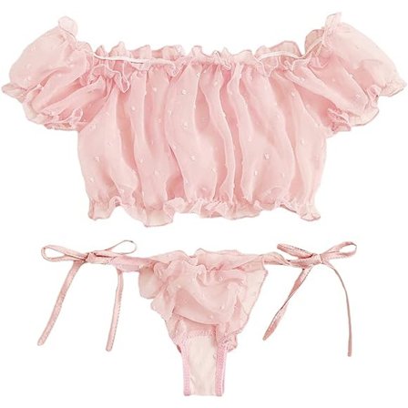 Undertøyssett for kvinner med knyting, plissert kant og jacquard-mesh, sexy BH og truser