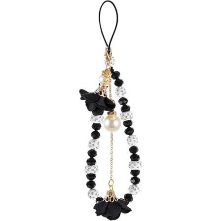 Mobiltelefonremmer Kreative Krystallblomst Henge Telefon Charm Sklisikker Telefon Lanyard Håndleddsrem for Dekorasjon Svart