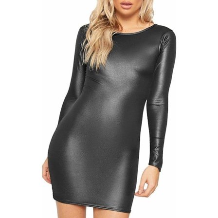 /EA/Dam Sexig Wet Look PVC Klänning - Faux Läder Svart Tunika Topp