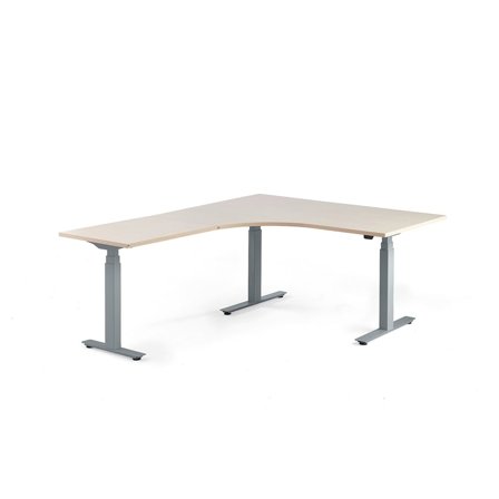 Kulmasähköpöytä MODULUS, 1600x2000 mm, hopeanharmaa jalusta, koivu