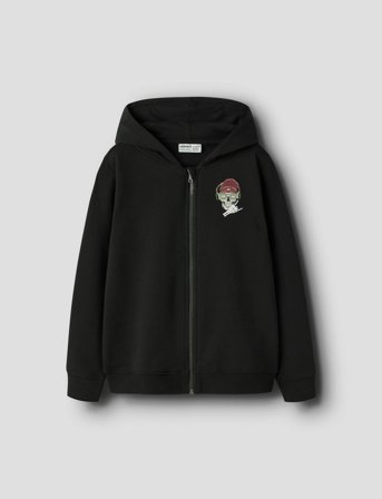 name it Nkmteddy Ls Sweat Card Wh Bru - Black - 146-152
