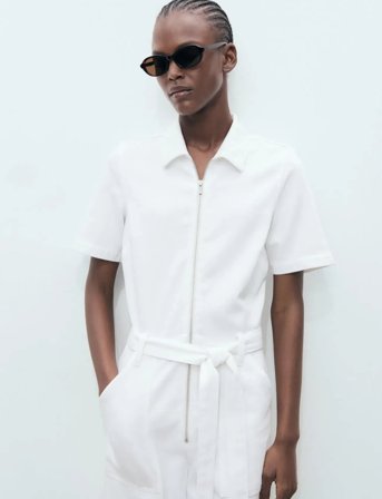 Mango Denim Jumpsuit Belt - White - XS