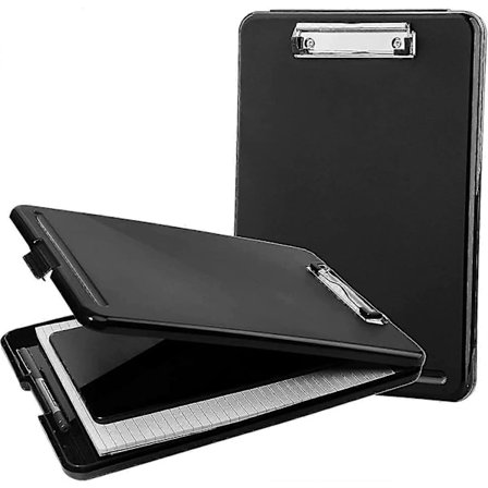 A4 Utklippstavle med oppbevaring, plastmappe, papirholder, utklippstavle med oppbevaring, dokumentholder for skole, hjem og kontor (Svart)