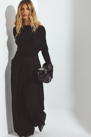 NA-KD - Soft Line langermet drapert topp - Langermede T-skjorter - Svart - XS