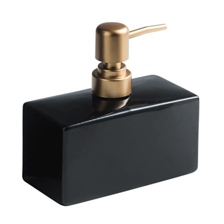 Moderne såpedispenser med matt gyllen pumpe for bad, 400 ml rektangulær keramisk lotiondispenser, påfyllbar oppvasksåpedispenser (svart)