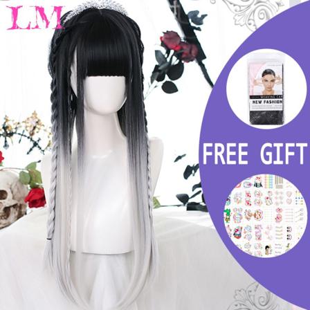 Lång Ombre färgglad syntetisk cosplay Lolita Harajuku peruk med B #4 #3