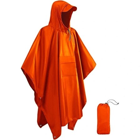 【PP】Vandtæt Poncho Voksen, Genanvendelig Regnponcho Voksen Vandtæt Poncho Vandtæt Voksen Letvægts Regnfrakke til Udendørs Vandring (ORANGE)
