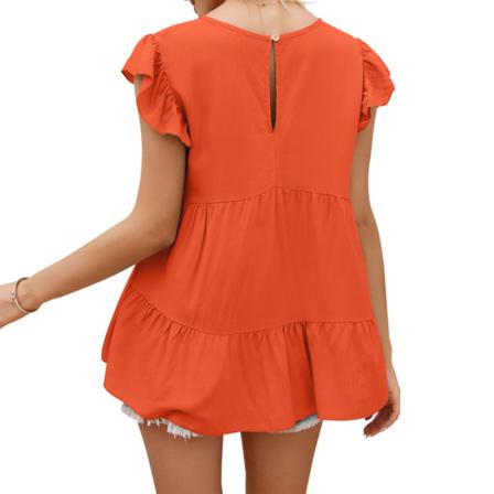 Dam T-shirt Sommar Spets Rund Hals Kort Ärm Casual Lös