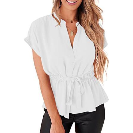 Dam V-ringad Skjortor Elastisk Midja Blus