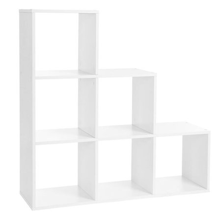 Bokhylla i trappdesign med 6 fack - Vit