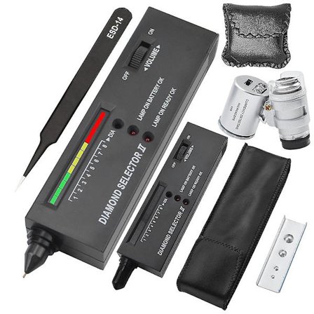 Diamanttesterpenn, profesjonell diamantdetektor med 60x mini LED-forstørrelse, diamanttestpenn for