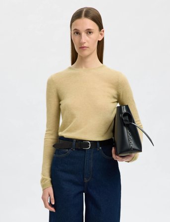 Selected Slfshirley Ls Knit O-Neck - Beige - S