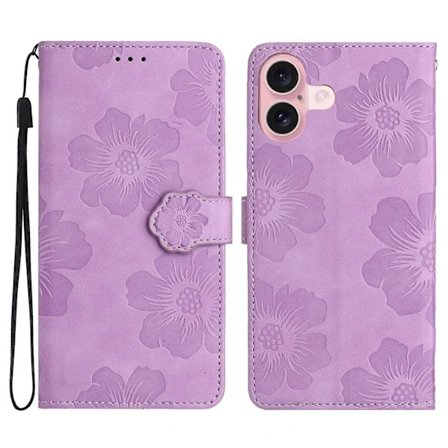 For iPhone 16 Case Leather Flip Wallet Card Slots Phone Cover Flower Pattern
