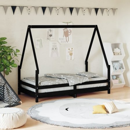 VidaXl Sängram För Barnsäng 80X160 Cm Massiv Furu Svart - Litenleker