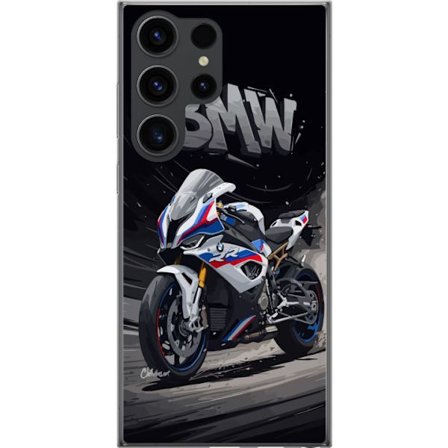 Kompatibelt Mobildeksel til Samsung Samsung Galaxy S24 Ultra BMW sportsmotorsykkel illustrasjon hvit og blå supersport sykkel for motorsykkelentusias