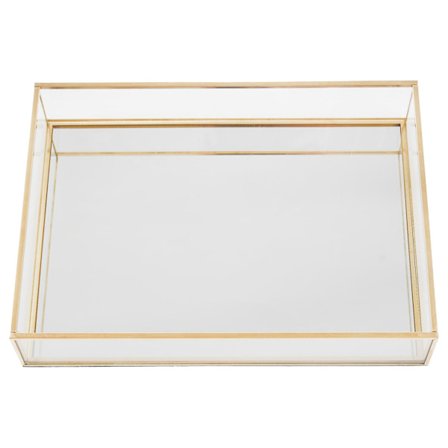Nordic Retro Bricka Guld Rektangel Glas Makeup Organizer Bricka Desserttallrik Smycken Display Hem Kit