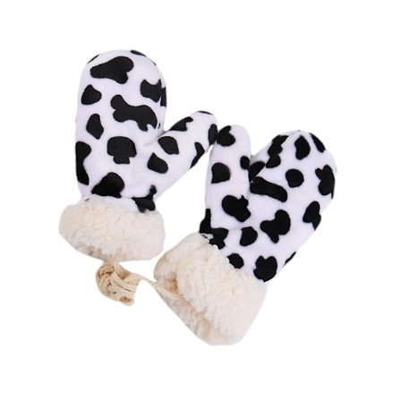New Suitable Cow Patterned Thickened Mittens Warm Winter Gloves Plush Mittens Annimal Cow Gloves Hanging Neck Gloves