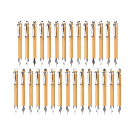 Bambuspenne til Graveringssæt Træ Tilbagetrækkende Bambuspen med Ekstra Sort Blækpatroner Kuglepen Journalføringspen