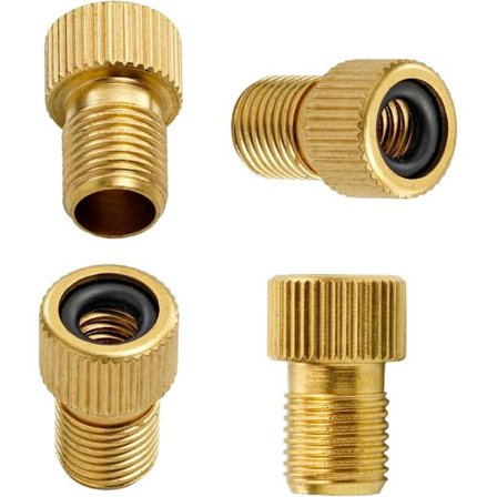 4-pack cykelventil-adapter med manuell pump eller luftkompressor - Konverterar Presta-ventil (smal) till Schrader-ventil (grov) från SV till