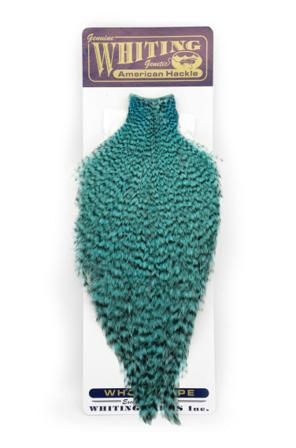 Whiting American Rooster Cape Grizzly dyed Silver Dr. Blue