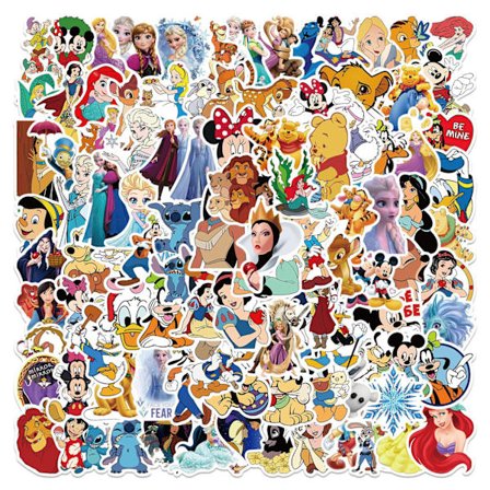 100 stk Disney-klistremerker for barn - Prinsesseklistremerker - Søte tegneseriefigurer - Klistremerker for film - Dekorative klistremerker for barn, 