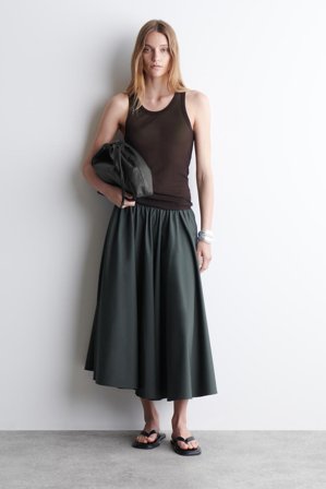 COS Women's Gathered A Line Midi Skirt in Grey