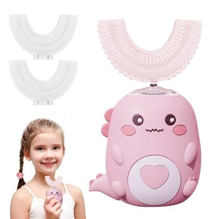 Elektrisk tannbørste for barn U-formet Dinosaur Oppladbar 2-6 år Vanntett Myk silikon