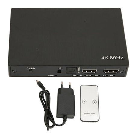4K HDMI Switch Splitter 2 in 4 Out Matrix med Fjärrkontroll SPDIF 35mm Audio EU-kontakt