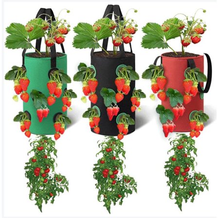Hængende planteposepakke, planteposer med 12 åndbare huller, kompatibel med jordbær, urter, blomster, grøntsager, 20 cm*35 cm (rød, sort, grøn)
