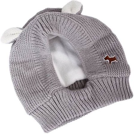 Vinterdjur stickad mössa söt varm hundmössa tysta öron brusskydd mössa grå, hund varm mössa