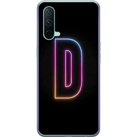 Kompatibel Mobilcover til OnePlus OnePlus Nord CE 5G Minimalistisk neonbogstav D i farveskiftende lys mod sort baggrund i moderne digital design